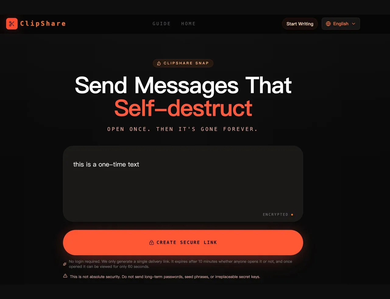 Entering a one-time text message on the ClipShare Snap creation page