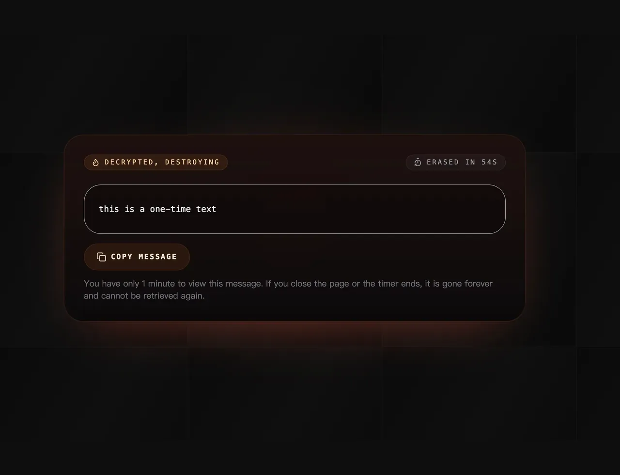 A revealed ClipShare Snap text message with an active deletion countdown